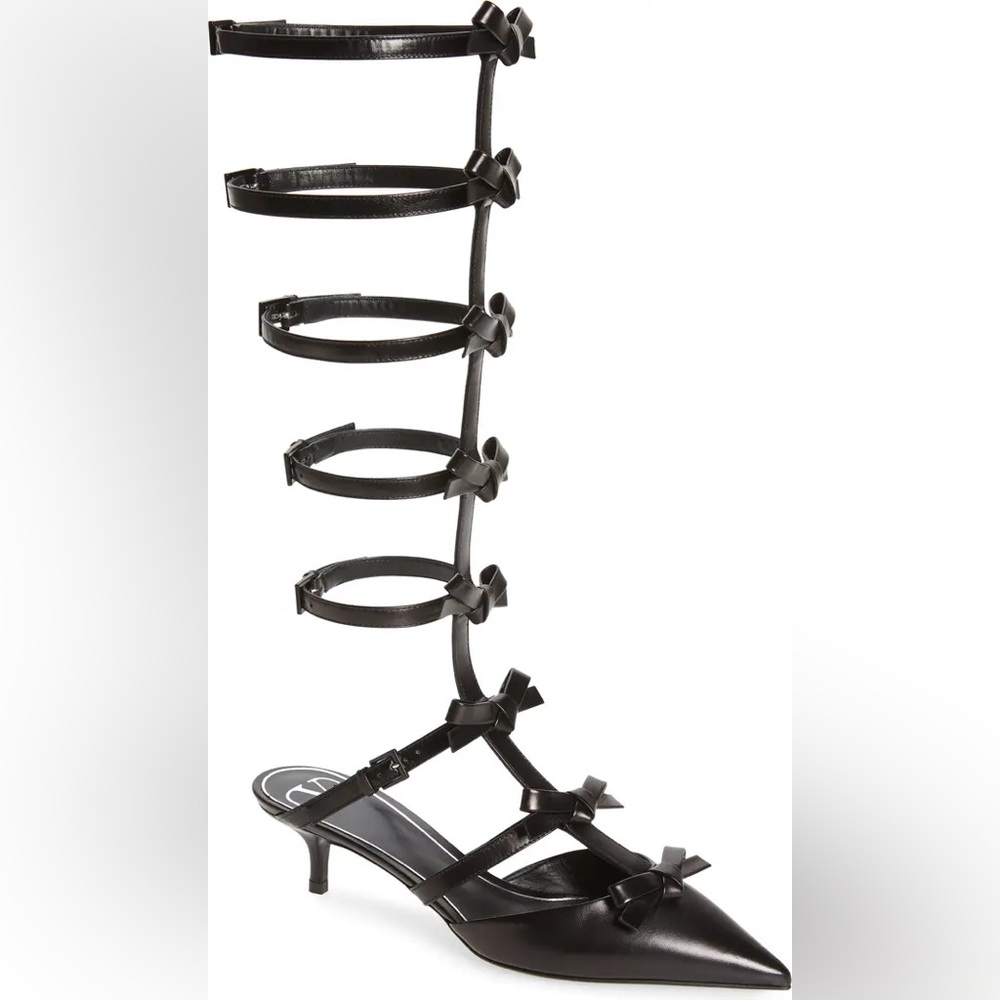 VALENTINO GARAVANI Bow Buckled Strap Pointed Toe Pump